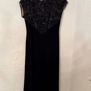 Black Maxi Dress with Paisley Velvet Bodice